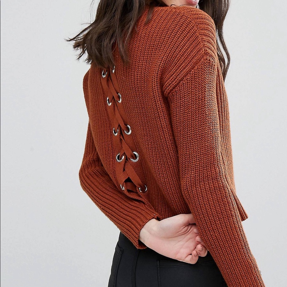 Missguided Petite Lace Up Boxy Sweater